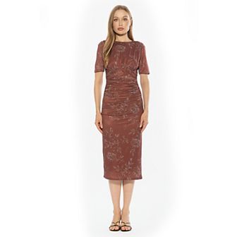 Women's ALEXIA ADMOR Keaton Draped And Ruched Midi Sheath Dress
