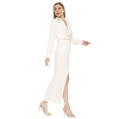 Women's ALEXIA ADMOR Diamond Draped Long Sleeve Maxi Dress