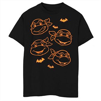 Boys Teenage Mutant Ninja Turtles Halloween Pumpkin Glow Faces Graphic Tee