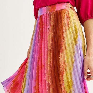 Women's Nine West Pleated Chiffon Rainbow Tie Dye Midi Skirt
