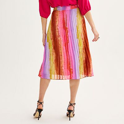 Women's Nine West Pleated Chiffon Rainbow Tie Dye Midi Skirt