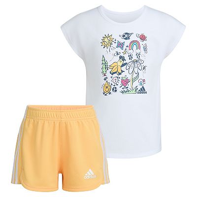 Toddler Girl adidas Doodle Graphic Tee Mesh Shorts Set