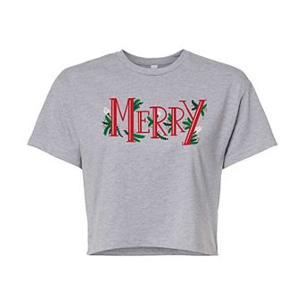 Juniors' Merry With Garland Cropped Tee