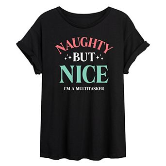 Juniors' Naughty But Nice Multitasker Oversized Tee