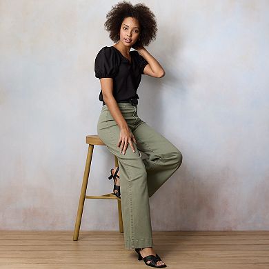 Women's LC Lauren Conrad Short Puff Sleeve V-Neck Woven Top