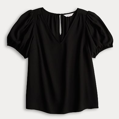 Women's LC Lauren Conrad Short Puff Sleeve V-Neck Woven Top