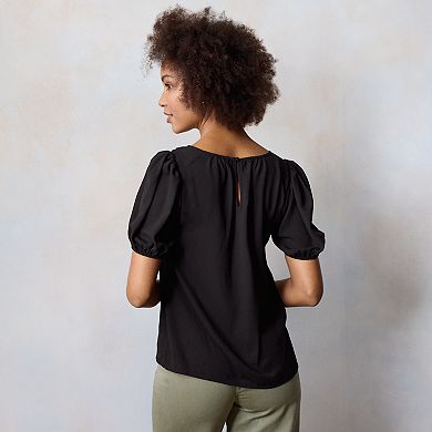 Women's LC Lauren Conrad Short Puff Sleeve V-Neck Woven Top