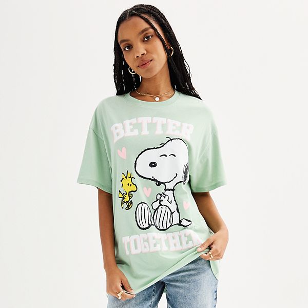 Juniors' Snoopy & Woodstock Better Together Oversized Graphic Tee