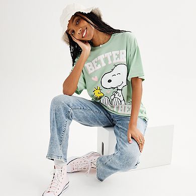 Juniors' Snoopy & Woodstock Better Together Oversized Graphic Tee