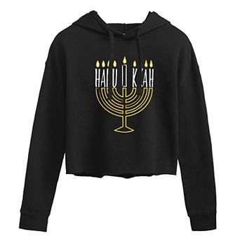 Juniors' Hanukkah Menorah Cropped Hoodie
