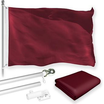 G128 Combo Set: Flag Pole Silver + Bracket 1 pk AND Burgundy 150D 1 pk