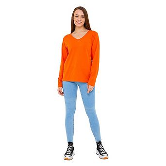Long Sleeve V-Neck T-Shirts for Women and Girls Soft and Comfortable Casual Top
