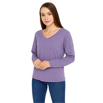 Long Sleeve V-Neck T-Shirts for Women and Girls Soft and Comfortable Casual Top