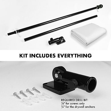 G128 Combo Set: Flag Pole Black + Bracket 1PK AND White 150D 1PK