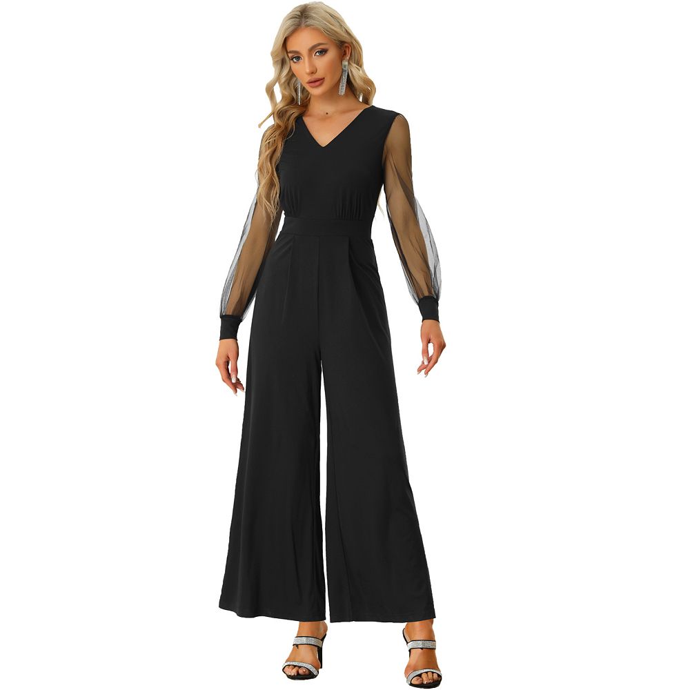 Long Sleeve Jumpsuit Kohls Dressy Jumpsuits Women's V Neck Mesh