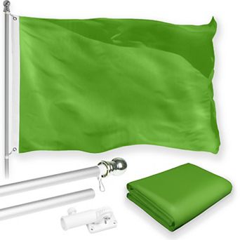 G128 Combo Set: Flag Pole Silver + Bracket 1 pk AND Lime Green 150D 1 pk