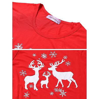 Women's 2 Piece Pajama Sets Christmas Deer Long Sleeves Tee and Plaid Pants Loungewear