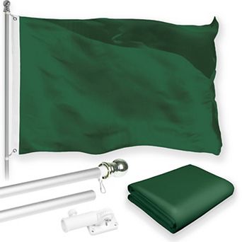 G128 Combo Set: Flag Pole Silver + Bracket 1 pk AND Dark Green 150D 1 pk