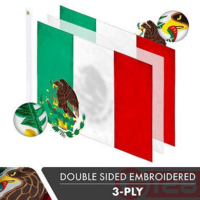 G128 Mexico 5x8 Ft Embroidered Double Sided Flag