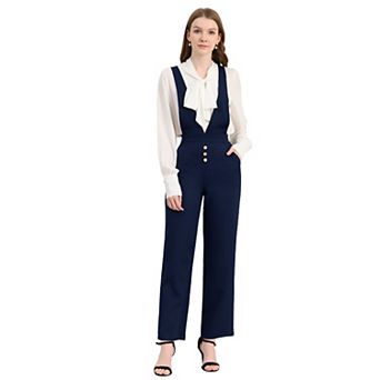 Women's Overalls Wide Leg Pants Slant Pocket Long Suspenders Jumpsuit