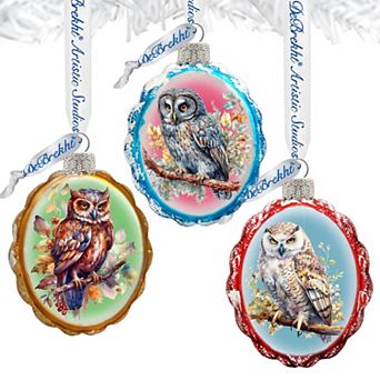 Wise Owls Mercury Glass Ornaments Set of 3 by G. Debrekht - Wildlife Holiday Décor