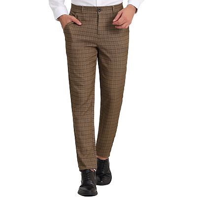 Men's Classic Plaid Dress Flat Front Checked Office Prom Trousers