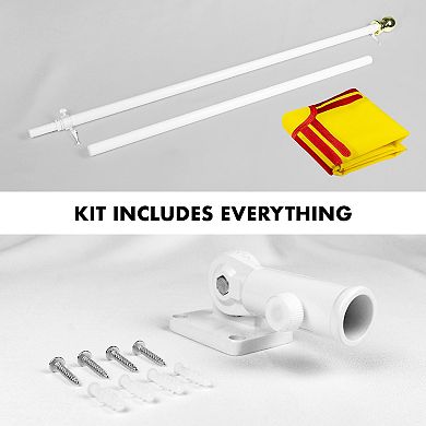 G128 Combo Set: Flag Pole White + Bracket AND New Mexico Embroidered Polyester Flag, Brass Grommets