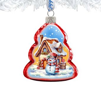 Snowman and Christmas Cottage Mercury Glass Christmas Ornaments by G. Debrekht - Christmas Décor
