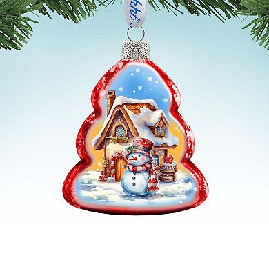 Snowman and Christmas Cottage Mercury Glass Ornaments by G. Debrekht - Christmas Décor