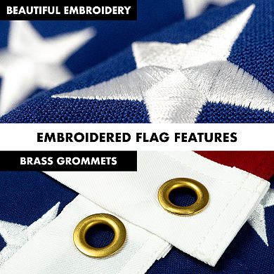 G128 Combo Set: Flag Pole Black + Bracket 1PK AND American Emb 220G Embroidered Spun Polyester Flag