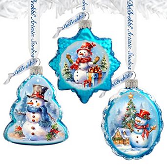 Snowmen Mercury Glass Christmas Ornaments Set of 3 by G. Debrekht - Christmas Santa Snowman Décor