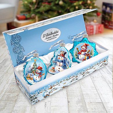 Snowmen Mercury Glass Christmas Ornaments Set of 3 by G. Debrekht - Christmas Santa Snowman Décor