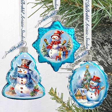Snowmen Mercury Glass Christmas Ornaments Set of 3 by G. Debrekht - Christmas Santa Snowman Décor