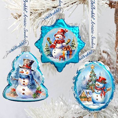 Snowmen Mercury Glass Christmas Ornaments Set of 3 by G. Debrekht - Christmas Santa Snowman Décor