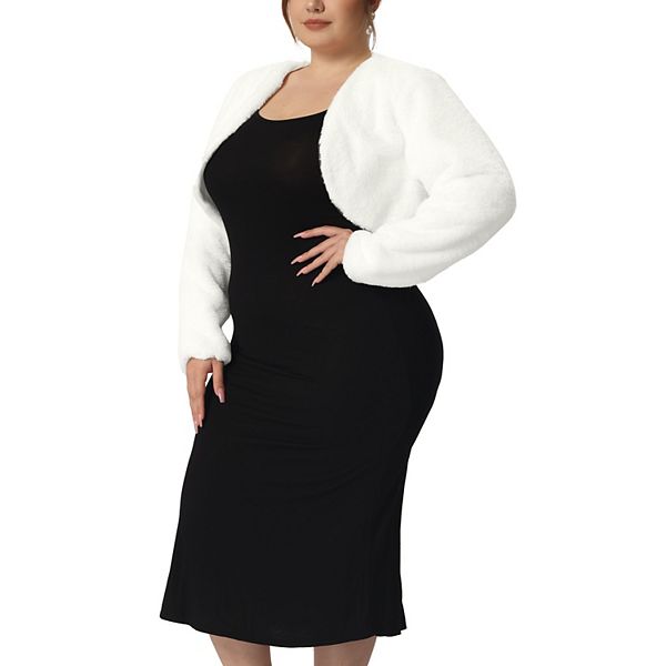 Plus Size Women's Faux Fur Bolero Shrugs Open Front Long Sleeves Bolero