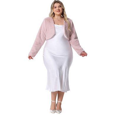 Plus Size Women's Faux Fur Bolero Shrugs Open Front Long Sleeves Bolero Jacket