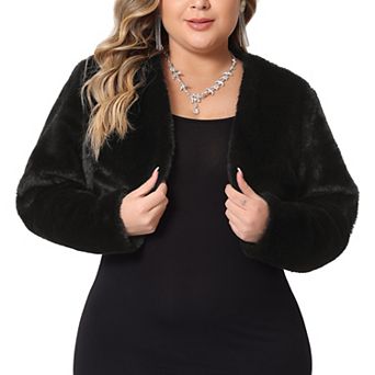 Plus Size Women's Faux Fur Bolero Shrugs Open Front Long Sleeves Bolero Jacket