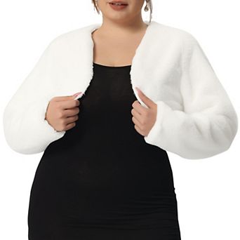 Plus Size Women's Faux Fur Bolero Shrugs Open Front Long Sleeves Bolero Jacket