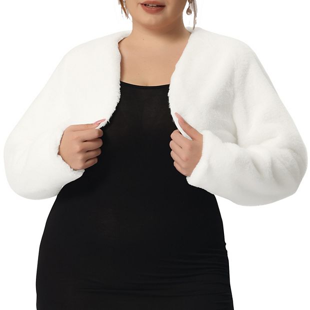 Plus Size Women s Faux Fur Bolero Shrugs Open Front Long Sleeves Bolero Jacket