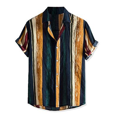 Striped Shirts For Men's Summer Short Sleeves Button Down Beach Shirt