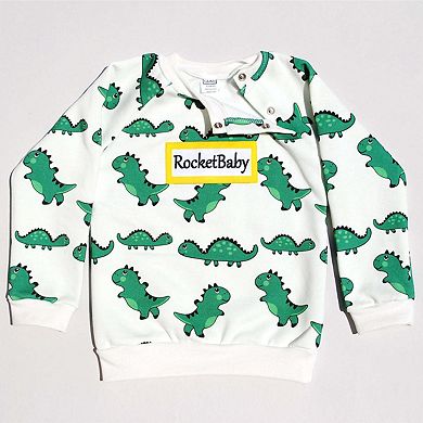 Cotton Dinosaur Themed Sweatshirt with Snap Buttons