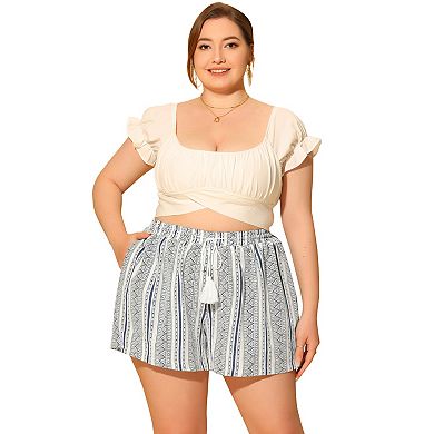 Plus Size Short for Women Boho Beach Pant Pocket Casual Shorts
