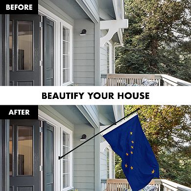 G128 Combo Set: Flag Pole Black + Bracket 1PK AND Alaska Emb 220G Embroidered Spun Polyester Flag