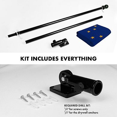 G128 Combo Set: Flag Pole Black + Bracket 1PK AND Alaska Emb 220G Embroidered Spun Polyester Flag