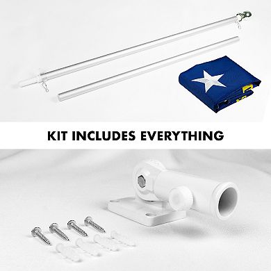 G128 Combo Set: Flag Pole Silver + Bracket AND North Carolina Embroidered Polyester Flag, Brass Grommets