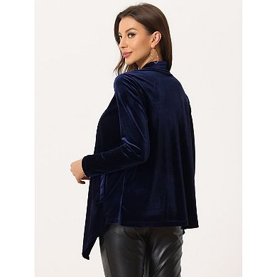 Women's Shawl Collar Open Front Pockets Stretchy Velvet Cardigan