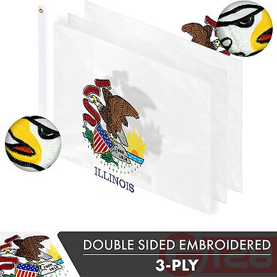 G128 Illinois 3x5 Ft Embroidered Double Sided Flag
