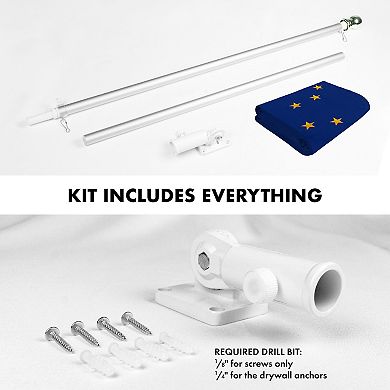 G128 Combo Set: Flag Pole Silver + Bracket 1PK AND Alaska Emb 220G Embroidered Spun Polyester Flag