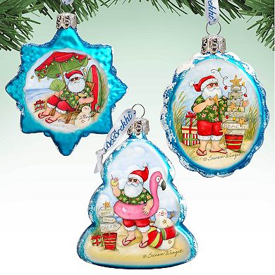 Christmas on the Beach Mercury Glass Ornaments Set of 3 by Susan Winget - Christmas Santa Snowman Décor