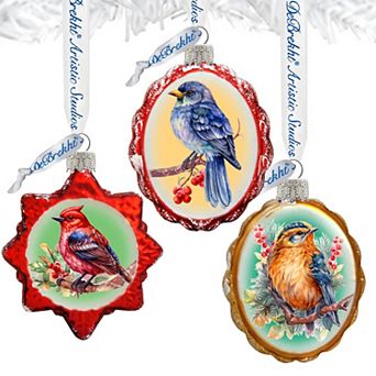 Forest Birds Mercury Glass Ornaments Set of 3 by G. Debrekht - Wildlife Holiday Décor